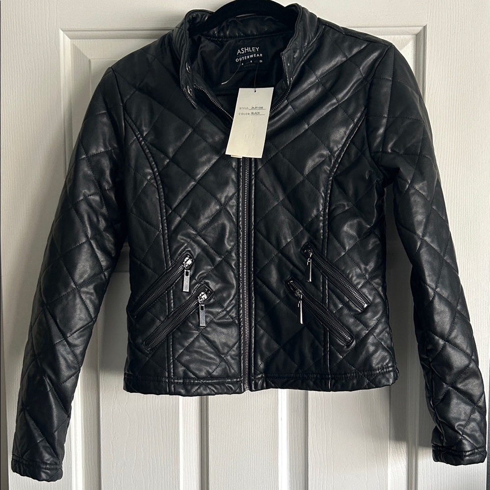 Women's Black Quilted Faux Leather Jacket